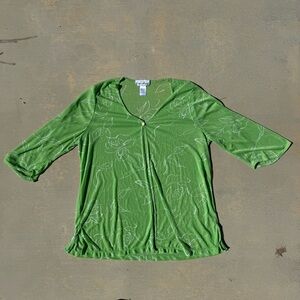 Carolyn Strauss Women's Sheer Mesh Cardigan 3/4 Sleeves Green/White Floral Sz 1X